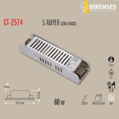 CATA CT-2574 5 Amper Şerit Led Trafosu (60W) (Slim Model)