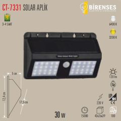 CATA CT-7331 30W Solar Led Aplik Günışığı