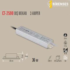 CATA CT-2590 3 Amper Şerit Led Trafosu (36W) Dış Mekan