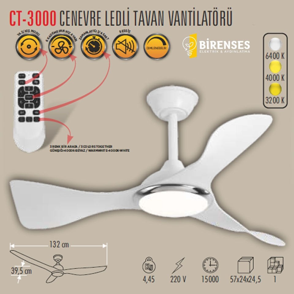 CATA CT-3000  Cenevre Ledli Tavan Vantilatörü