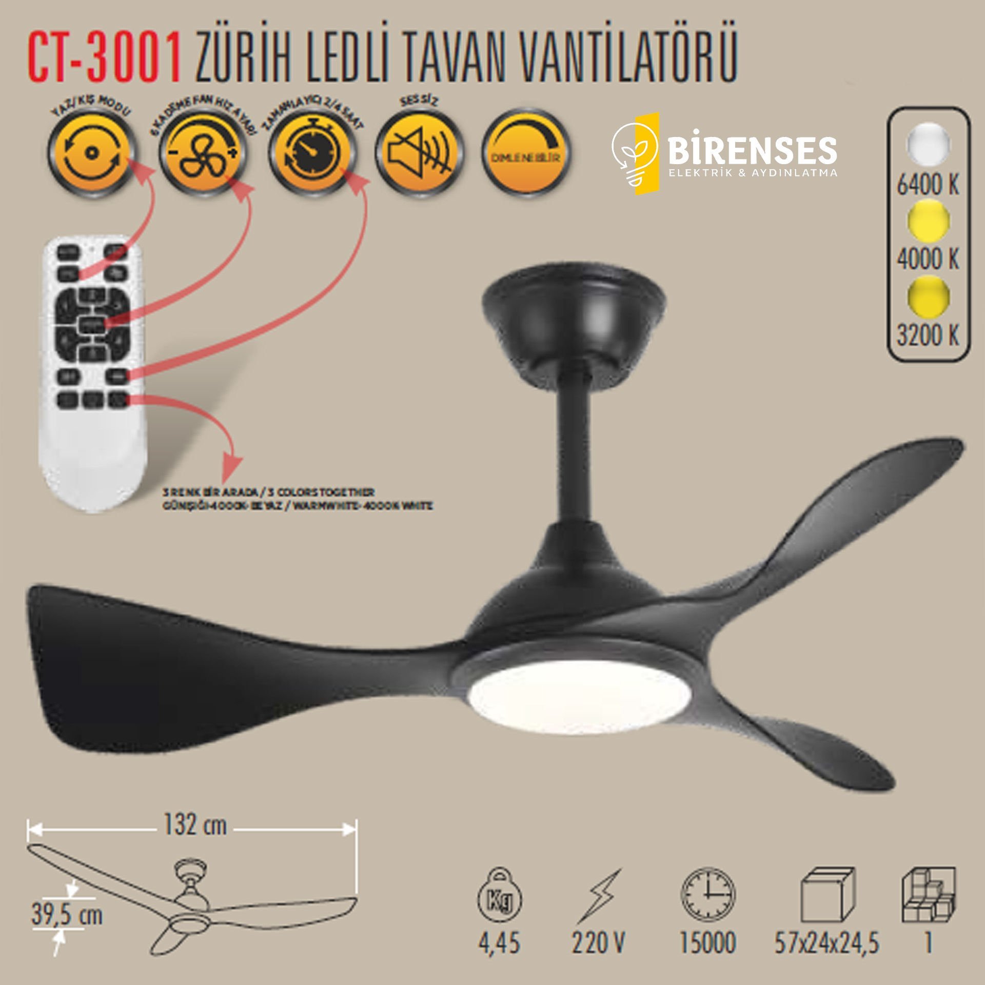 CATA CT-3001  Zürih Ledli Tavan Vantilatörü