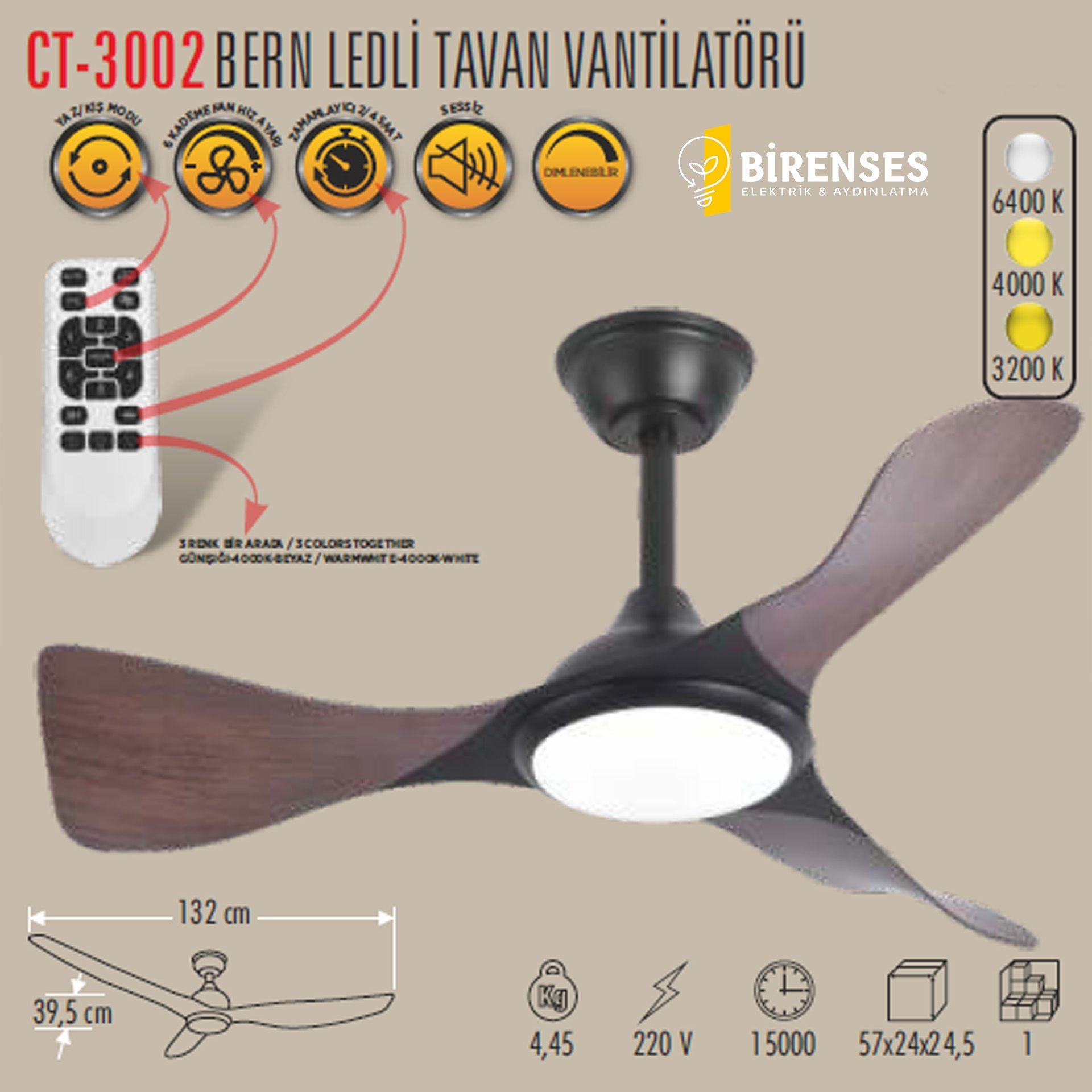 CATA CT-3002  Bern Ledli Tavan Vantilatörü
