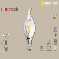 CATA CT-4062G 4W Led Filament Kıvrık Buji Ampul - E14 Günışığı
