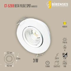 CATA CT-5269B 3W Beta Yıldız Spot (Beyaz) Hareketli