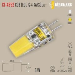 CATA CT-4252B 5W Cob Ledli G-4 Kapsül Ampul 12V Beyaz