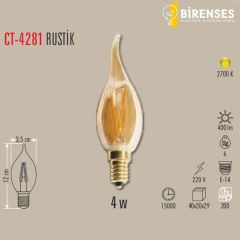 CATA CT-4281 4W Rustik Led Kıvrık Bujı Ampul - E14 Amber