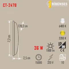 CATA CT-2478Sb 36W Yatay Ledli Bant Armatür Siyah Kasa Beyaz Işık