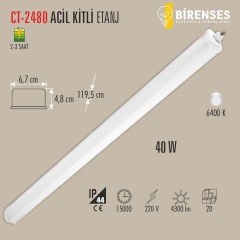 CATA CT-2480 40W Acil Aydınlatma Kitli Ledli Etanj Beyaz