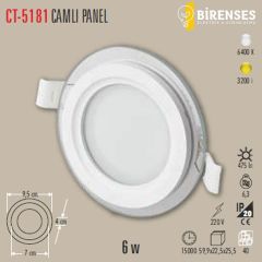 CATA CT-5181G 6W Yuvarlak Camlı Led Panel Günışığı