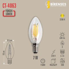 CATA CT-4063G 7W Led Filament Düz Buji Ampul E14 Günışığı