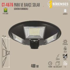 CATA CT-4676 400W Park Ve Bahçe Solar Aydınlatma (Uzaktan Kumandalı)