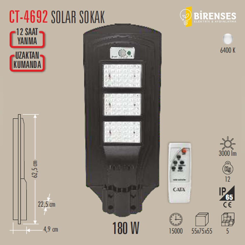 CATA CT-4692 180W Solar Sokak Armatürü