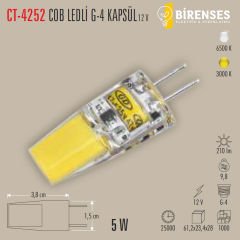 CATA CT-4252G 4W Cob Ledli G-4 Kapsül Ampul 12V Günışığı