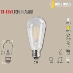 CATA CT-4353B 8W Rustik Led Ampul E27 Beyaz