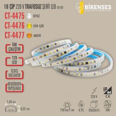 CATA CT-4475 10 Çip 220 V Trafosuz Şerit Led Beyaz