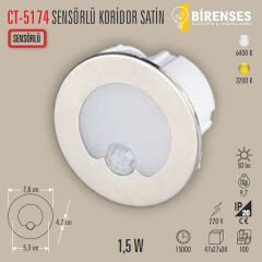 CATA CT-5174B 1.5W Sensörlü Koridor - Yuvarlak Beyaz