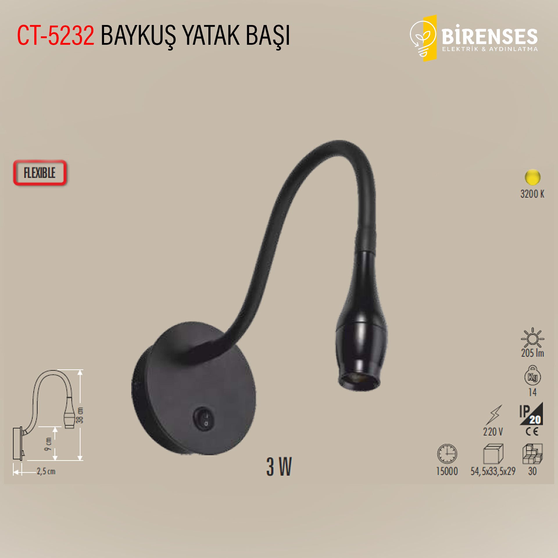 CATA CT-5232 Baykuş Yatak Başı Led Aplik Siyah Kasa