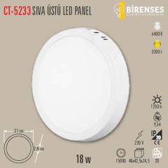 CATA CT-5233B 18W Sıva Üstü  Led Panel Yuvarlak Beyaz
