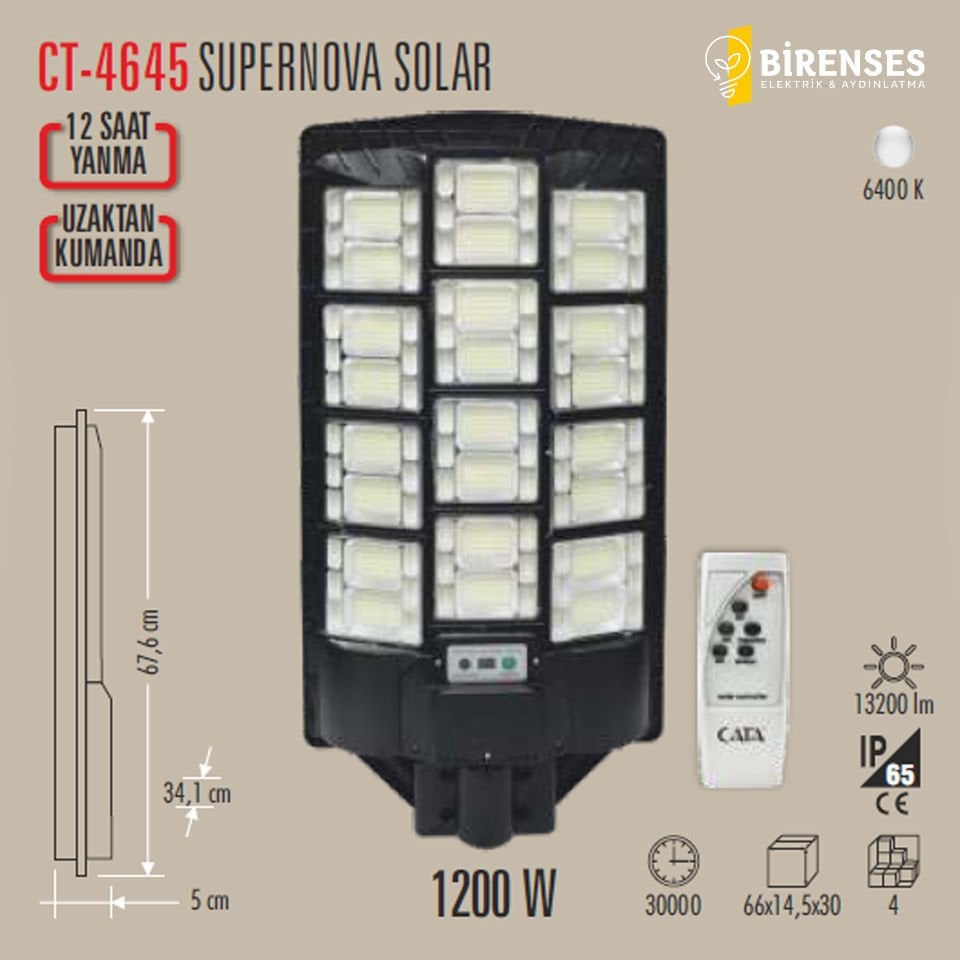 CATA CT-4645 Supernova 1200W Solar Sokak Armatürü (Kumandalı)