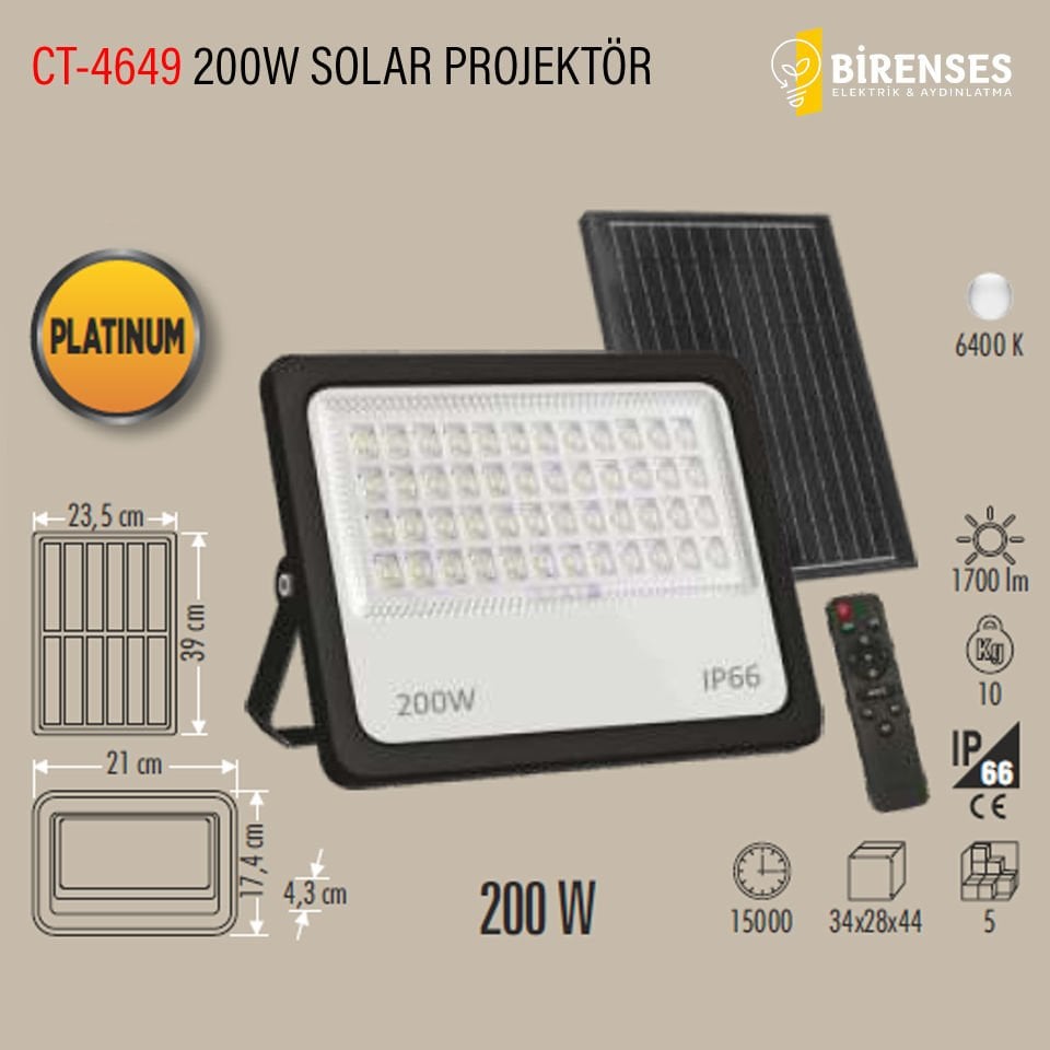 CATA CT-4649 200W Platınum Solar Led Projektör Beyaz