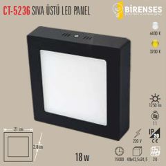 CATA CT-5236B 18W Sıva Üstü  Siyah Led Panel Kare Beyaz