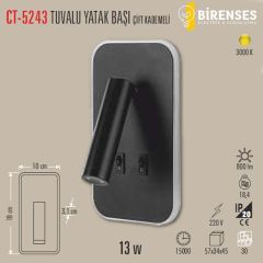 CATA CT-5243S 13W Tuvalu Yatak Başı Led Aplik Siyah Kasa