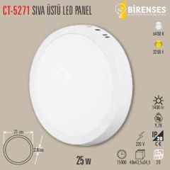 CATA CT-5271B 25W Sıva Üstü  Led Yuvarlak Panel Beyaz