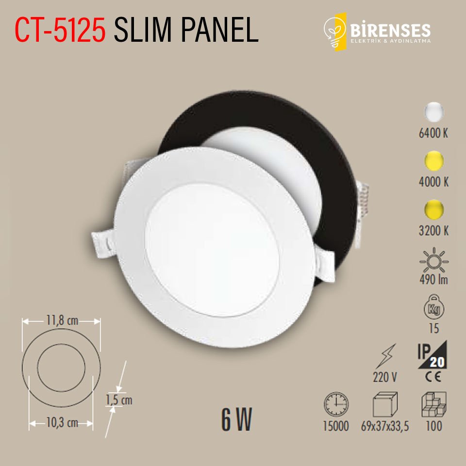 CATA CT-5125K 6W Slim Siyah Panel 4000K