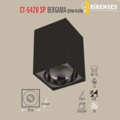CATA CT-5420 Sp Bergama Sıva Üstü  Armatür Gu-10 Siyah-Platin