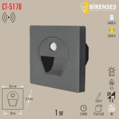 CATA CT-5170SB 1W Sensörlü Ledli Koridor Armatürü Siyah Kasa Beyaz