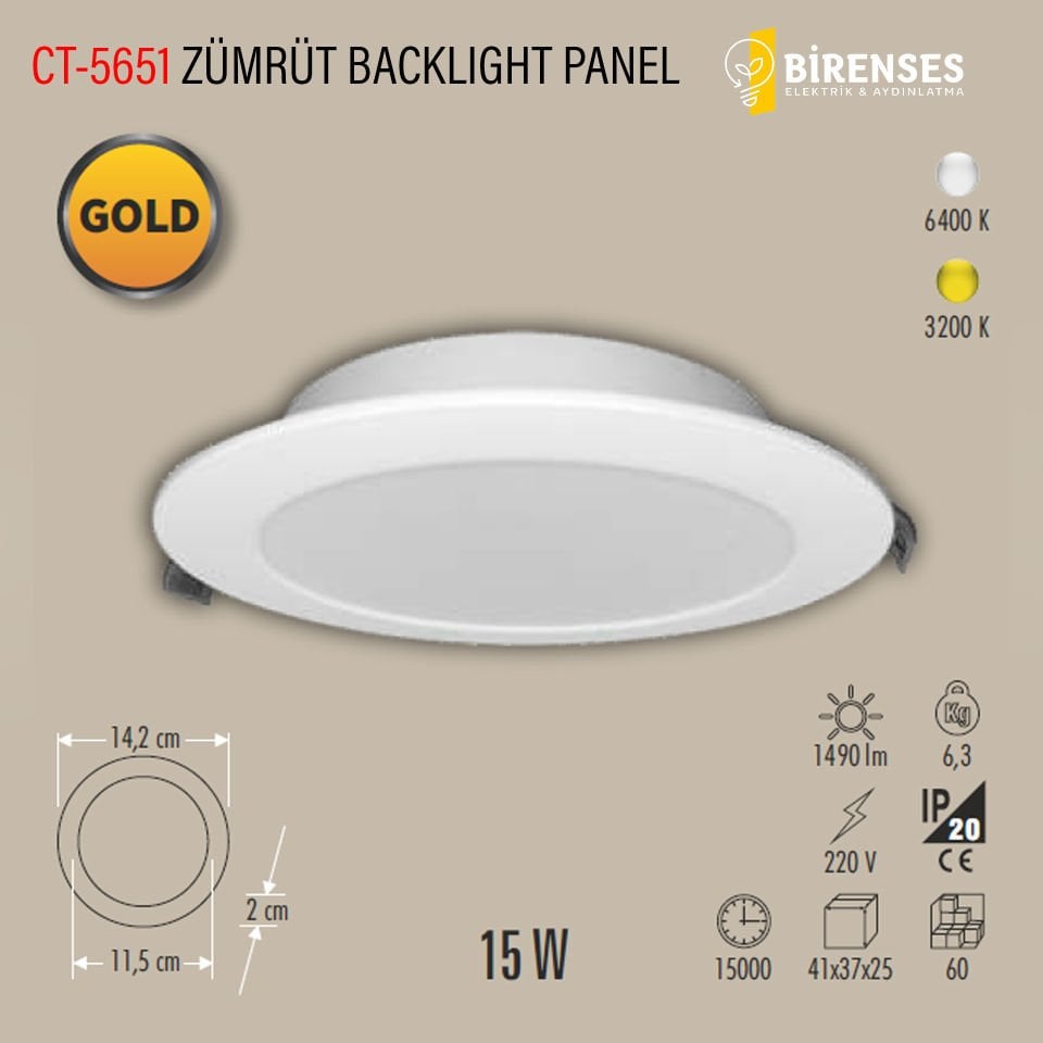 CATA CT-5651G 15W Zümrüt Backlight Gold Panel Günışığı