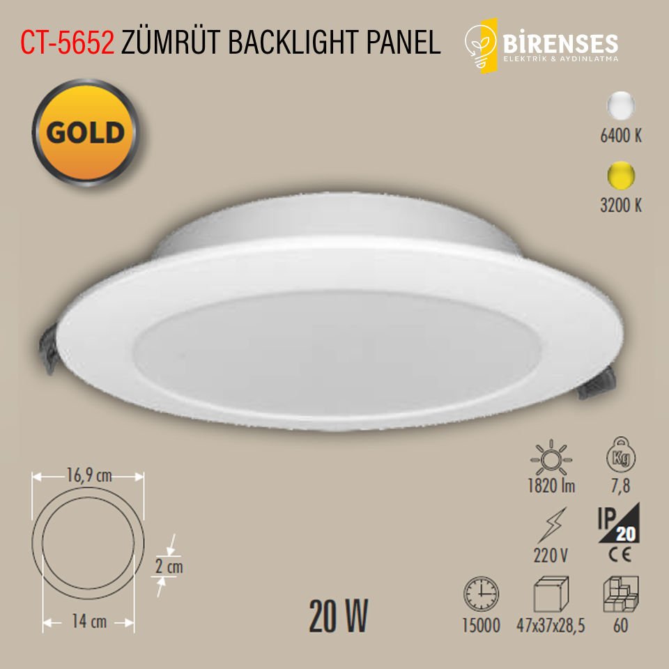CATA CT-5652G 20W Zümrüt Backlight Gold Panel Günışığı