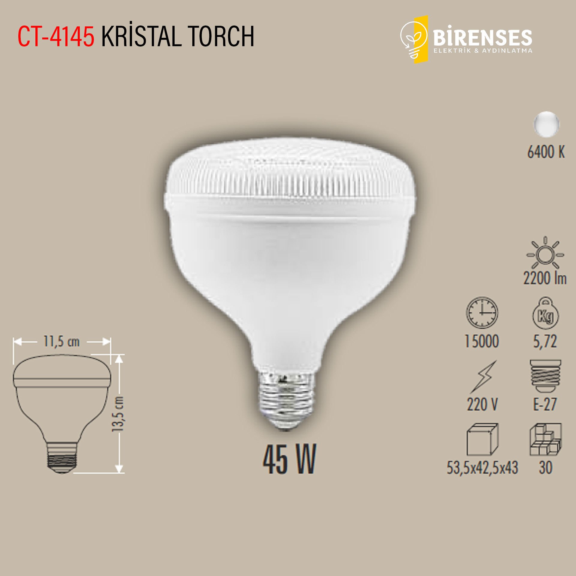 CATA CT-4145 45W Kristal Torch Led Ampul E27 Beyaz
