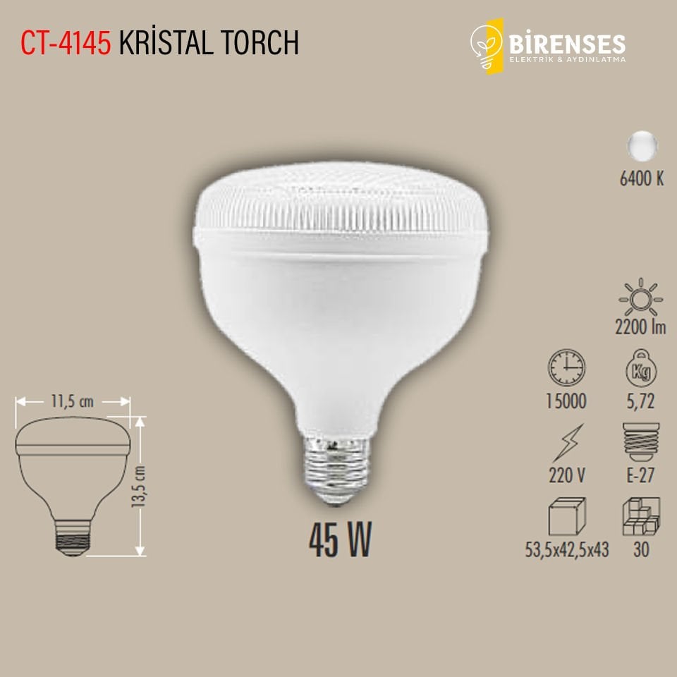 CATA CT-4145 45W Kristal Torch Led Ampul E27 Beyaz