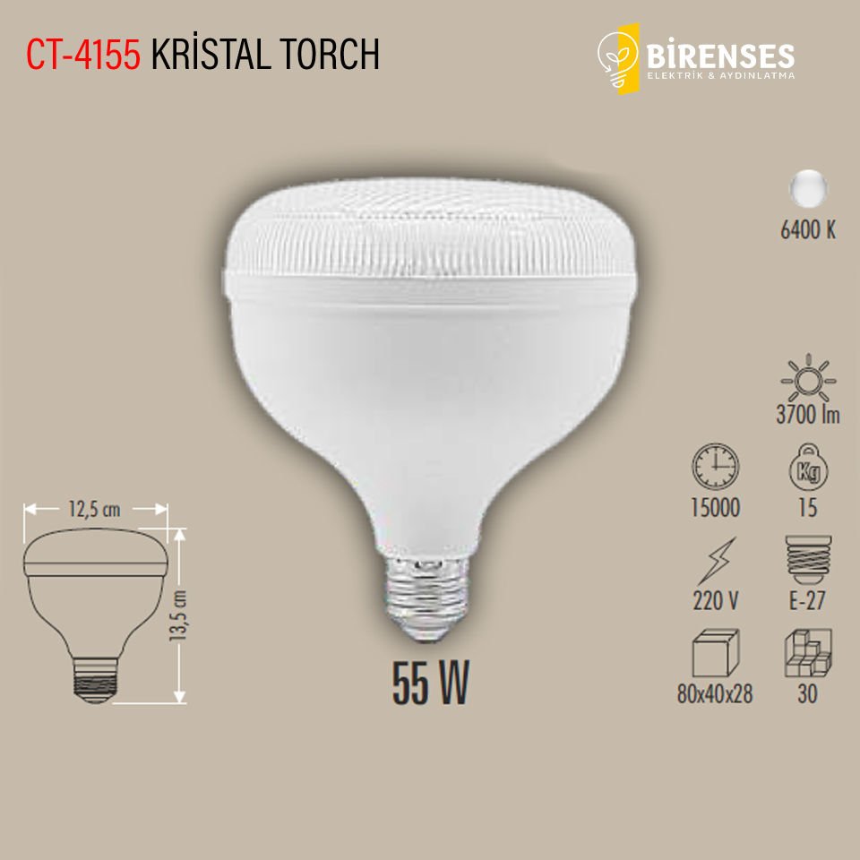 CATA CT-4155 55W Kristal Torch Led Ampul E27 Beyaz
