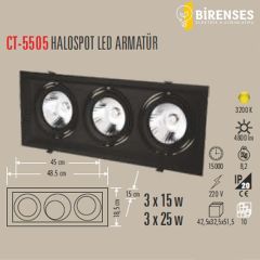 CATA CT-5505 Halospot Led Armatür (3'Lü Siyah Kasa)