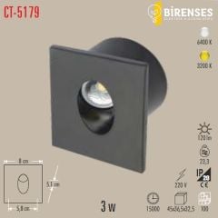 CATA CT-5179Sg 3W Ledli Koridor Armatürü Siyah Kasa Günışığı
