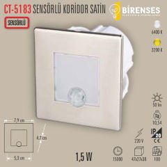 CATA CT-5183B 1.5W Sensörlü Koridor Satin Kare Beyaz