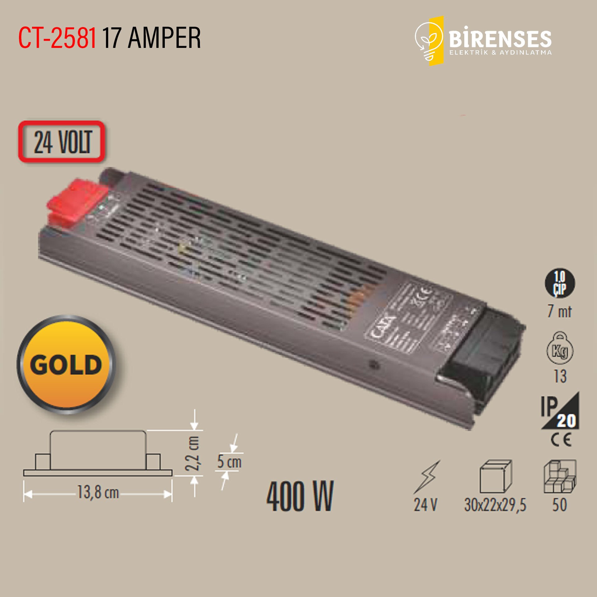 CATA CT-2581 17 Amper Şerit Led Trafosu 24V 400W