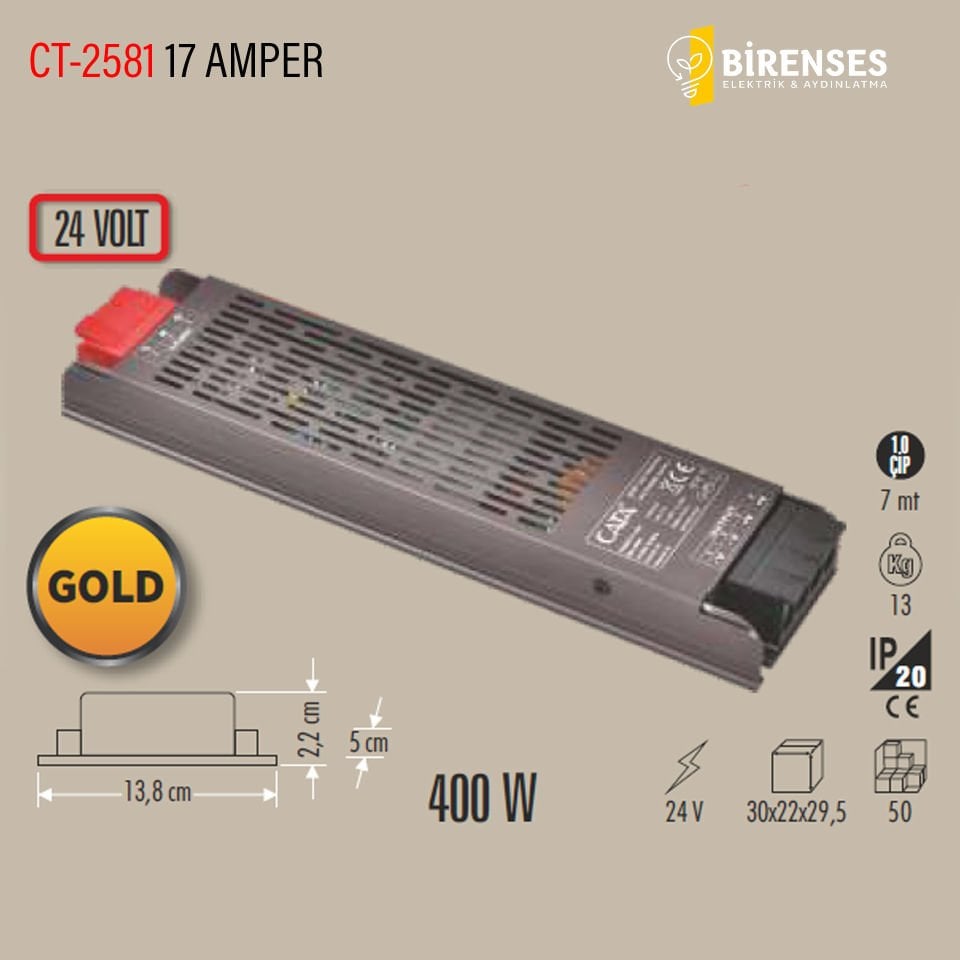 CATA CT-2581 17 Amper Şerit Led Trafosu 24V 400W