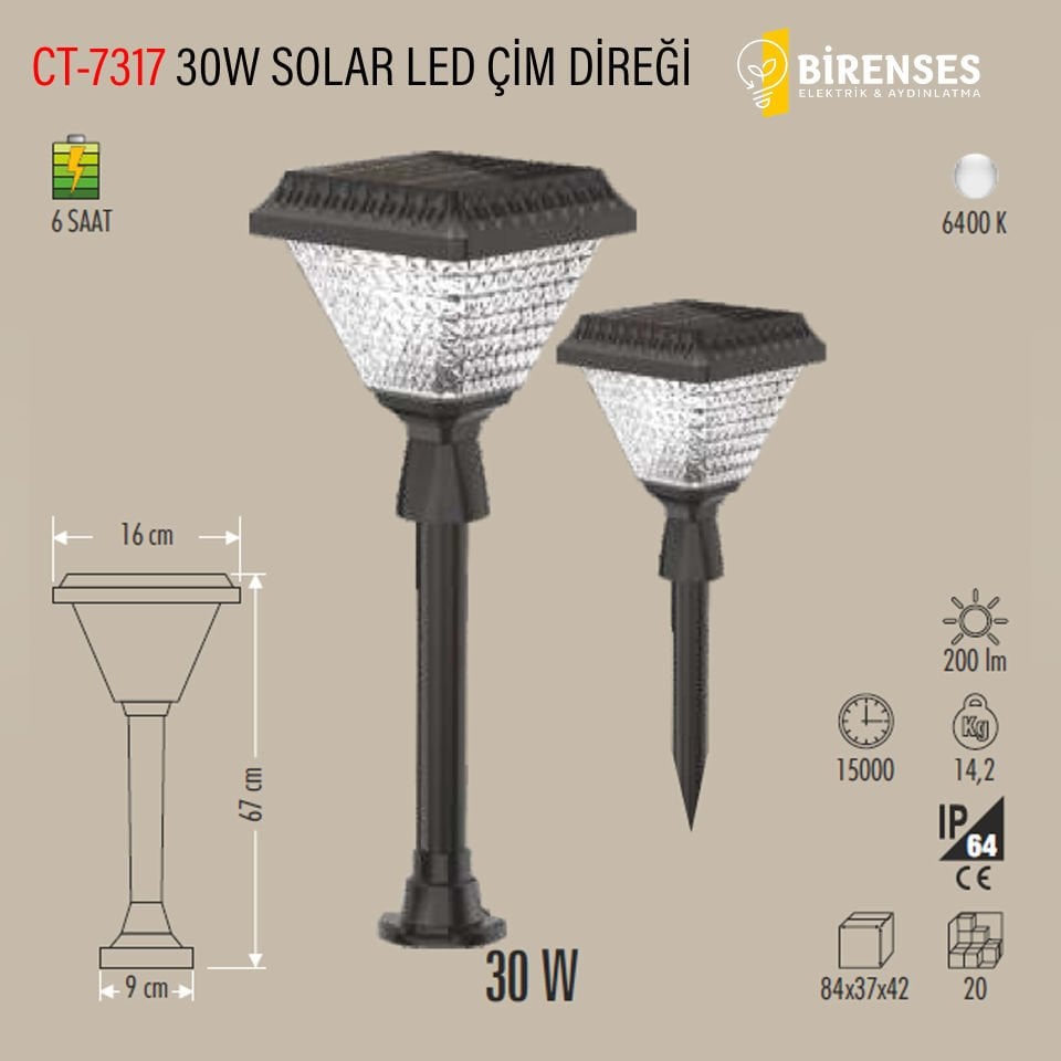 CATA CT-7317 30W Solar Led Çim Direği