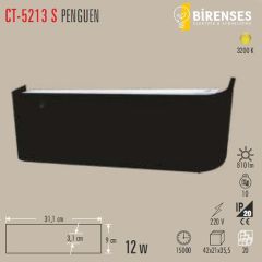 CATA CT-5213 12W Penguen Led Aplik (Siyah Kasa)