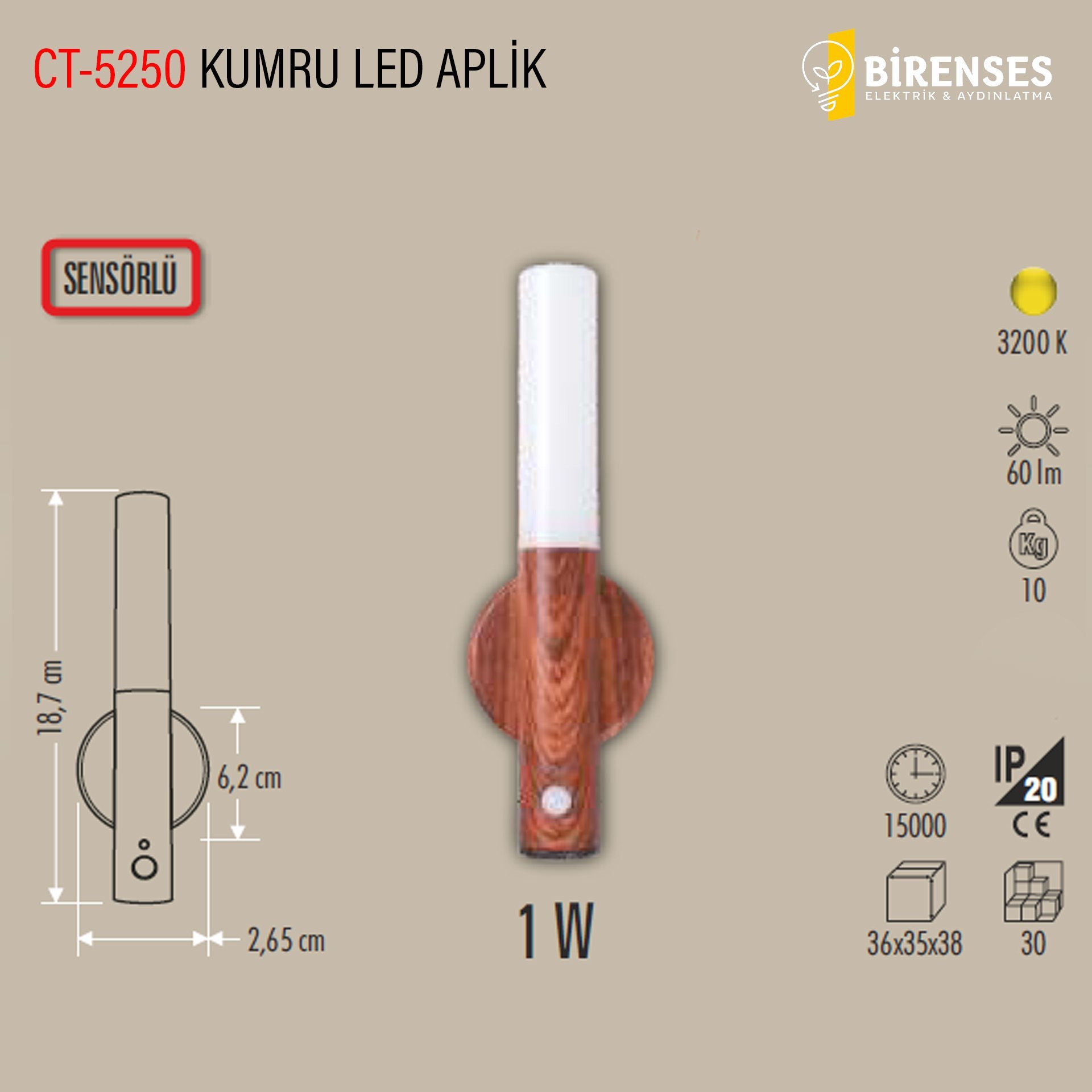 CATA CT-5250 Şarjlı Kumru Led Aplik 1W Sensörlü