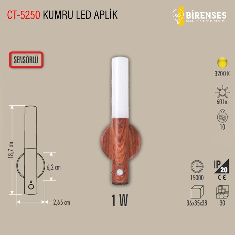 CATA CT-5250 Şarjlı Kumru Led Aplik 1W Sensörlü