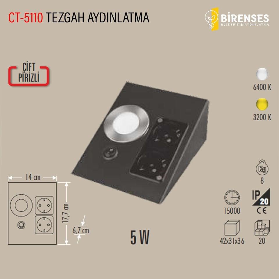 CATA CT-5110G 5W Tezgah Aydınlatma Üçgen Spot Siyah Kasa Günışığı