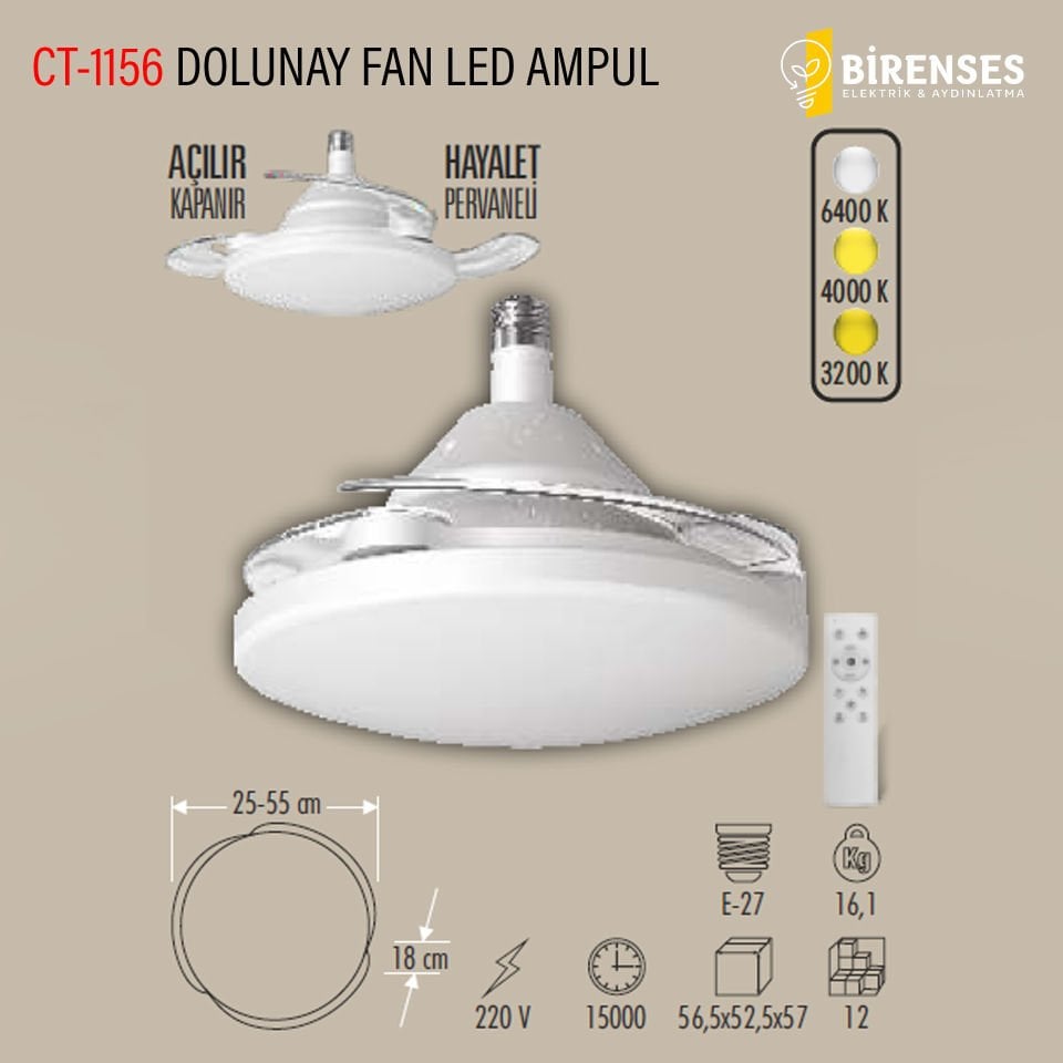 CATA CT-1156 Dolunay Fan Led Ampul