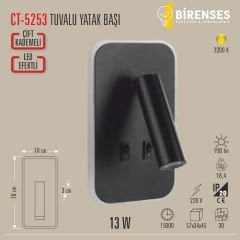 CATA CT-5253S 13W Tuvalu Yatak Başı Led Aplik Siyah Kasa
