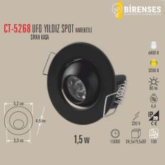 CATA CT-5268Sb 1,5W UFO Yıldız Led Spot Siyah Kasa Beyaz