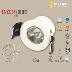CATA CT-5270G 1,5W Yıldız Spot Power Ledli Beyaz Kasa Günışığı