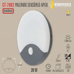 CATA CT-7092 20W Palermo Sıva Üstü  Led Armatür Sensörlü 4000K